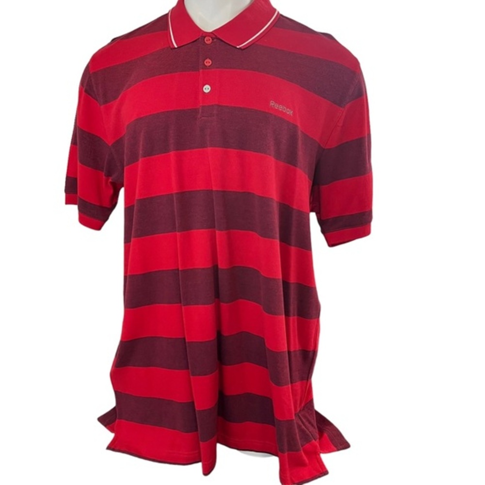 Men's Reebok Golf Short Sleeve Button Polo Shirt red 2XL Striped (460)
